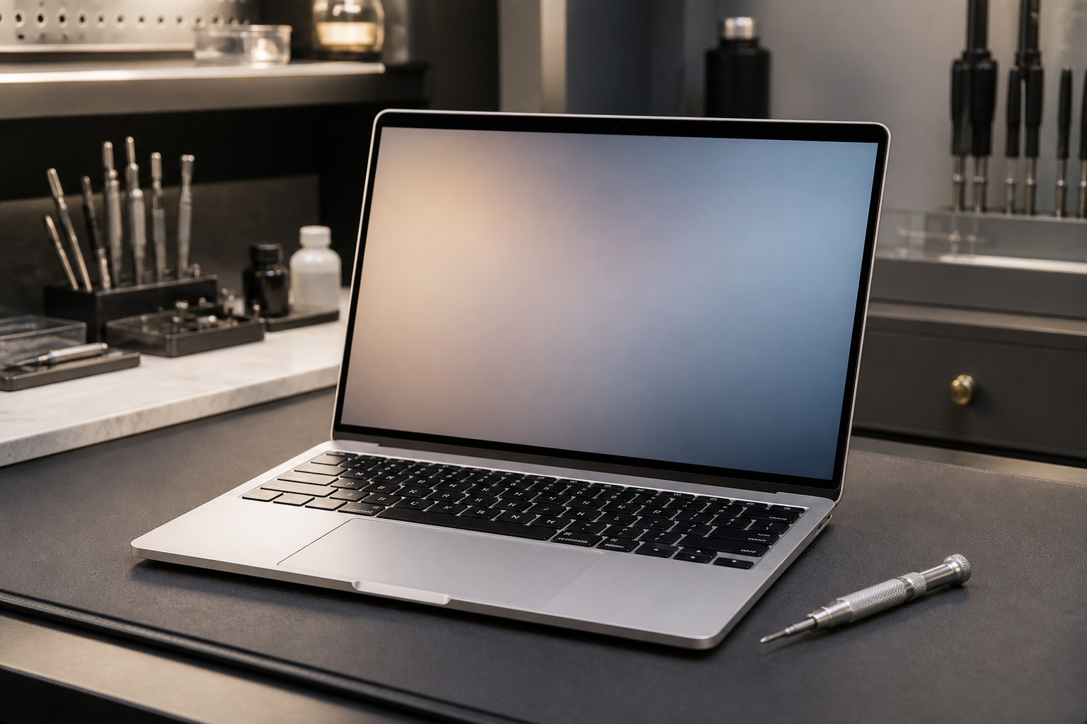 Laptop on a repair bench